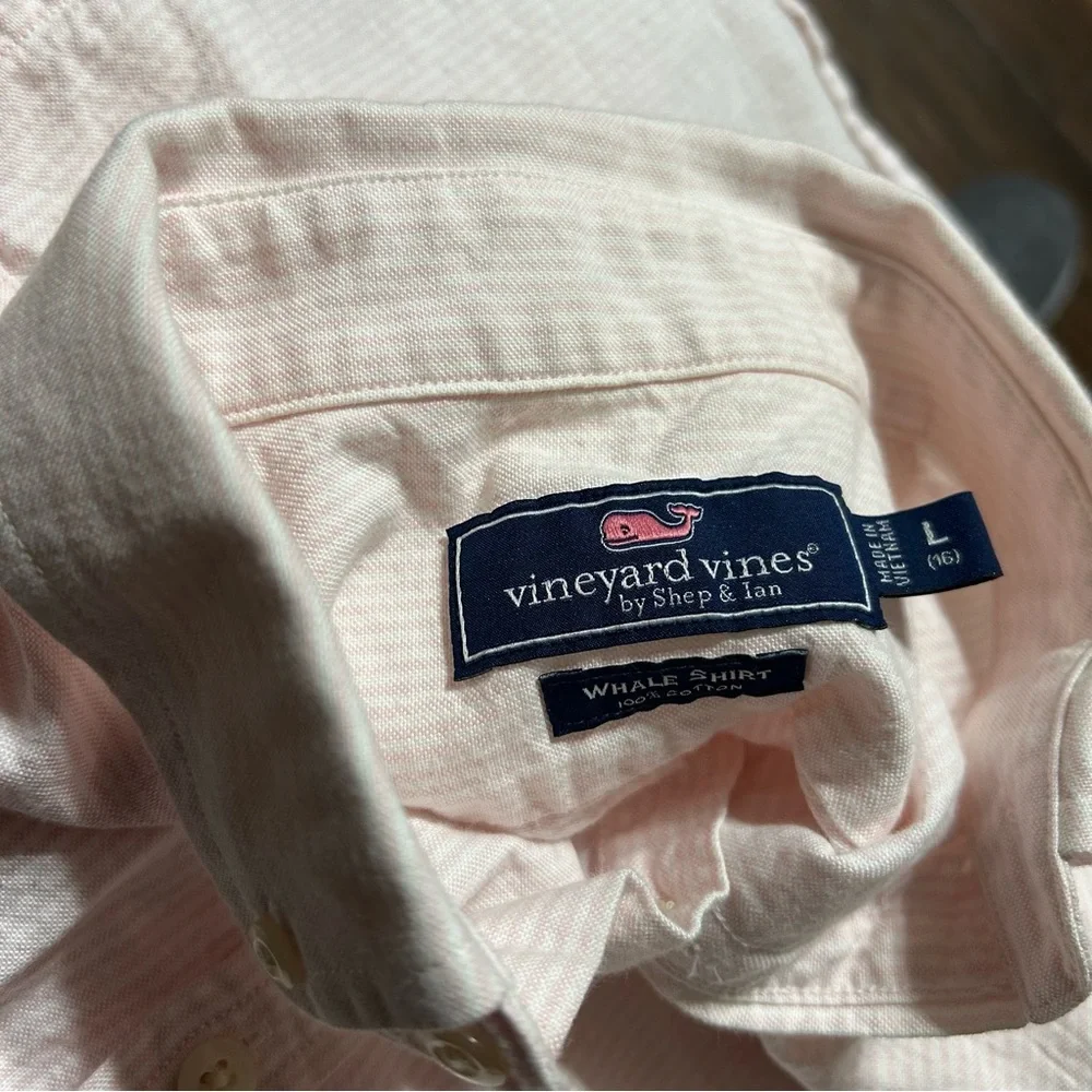 Vineyard Vines Boys Whale Shirt Long Sleeve Large 16 Pink White‎ Stripes - Picture 8 of 10